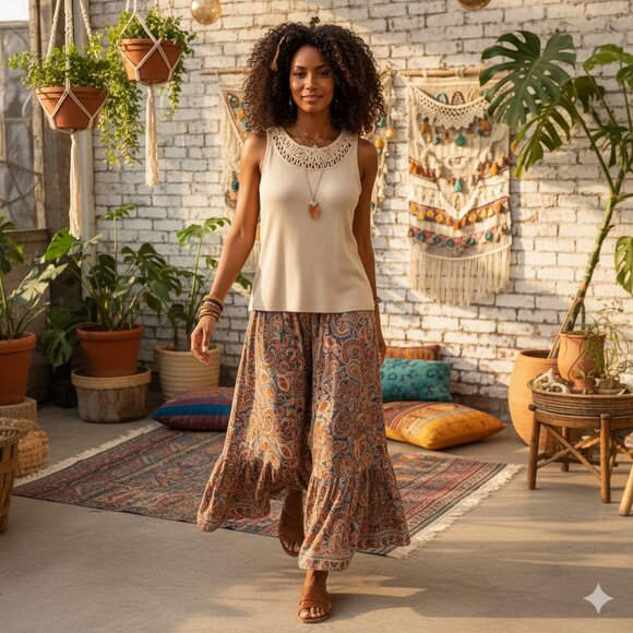 🌿Nygard Sleeveless.Shimmer Tan Knit Top with Crochet Yoke - Size XL - Picture 10 of 13